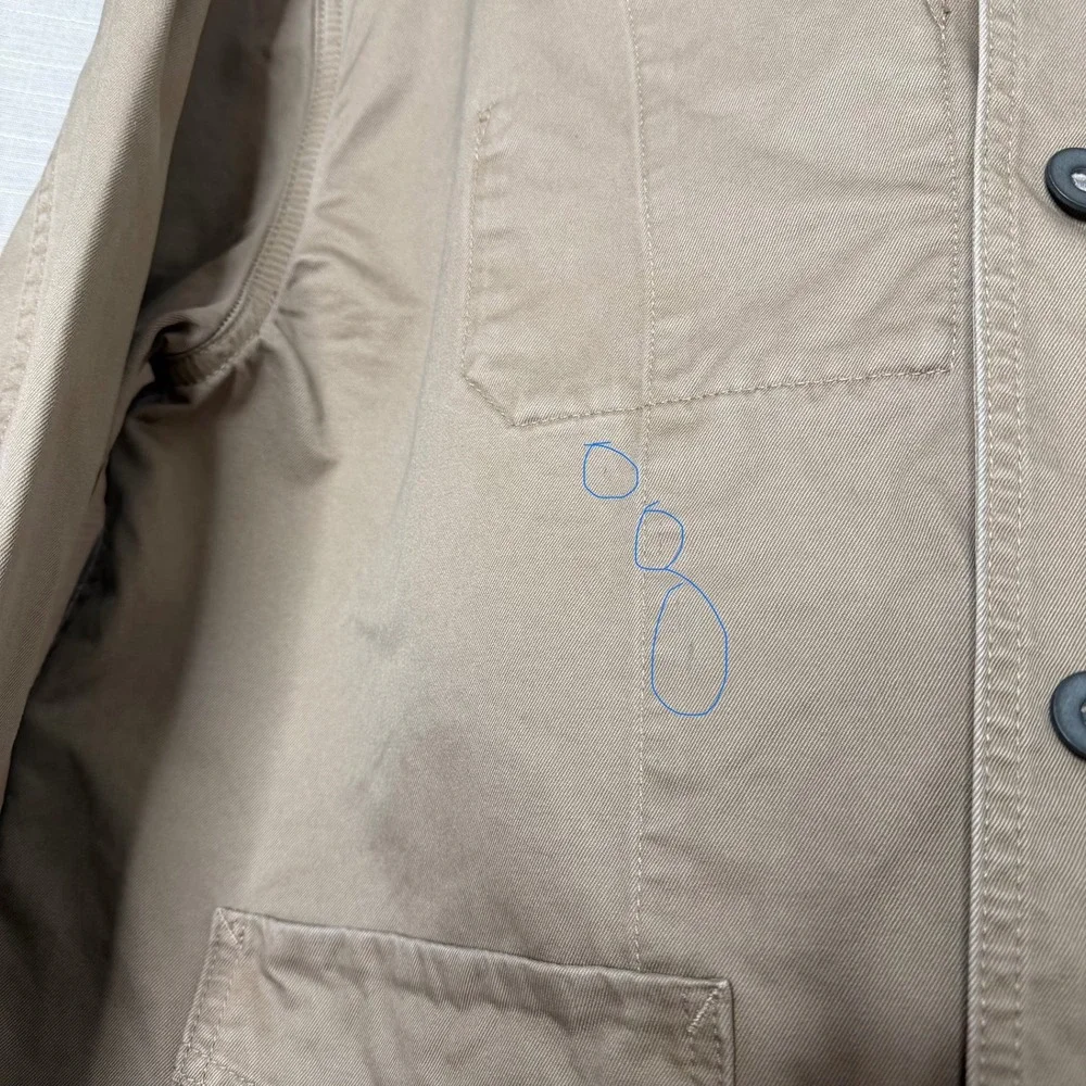 J.‎ Peterman Utility Jacket 100% Cotton Twill Khaki Metal Buttons Men's LARGE